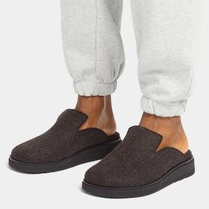 NEW FitFlop Gray Black Felt Slip On Mules Slippers Men’s 11